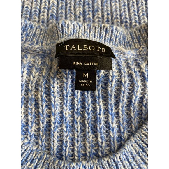 Talbots Sweater Womens M Blue Knit Gingham Hem Pima Cotton Phoebe Buffay - Picture 3 of 8